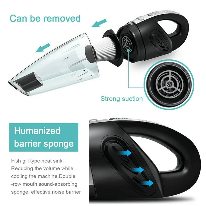 Ręczny Odkurzacz Bezprzewodowy USB (120W 4000PA) do Samochodu, Domu, Włosów Zwierząt i innych (Na mokro/na sucho)