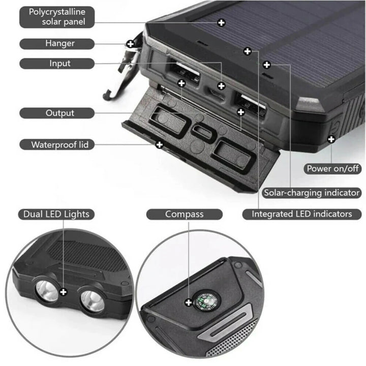 Wodoodporny power bank z ładowarką solarną