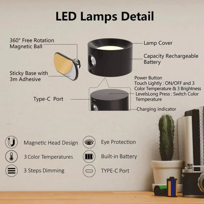 Ładowana Lampa Ścienna z Obrotem 360°