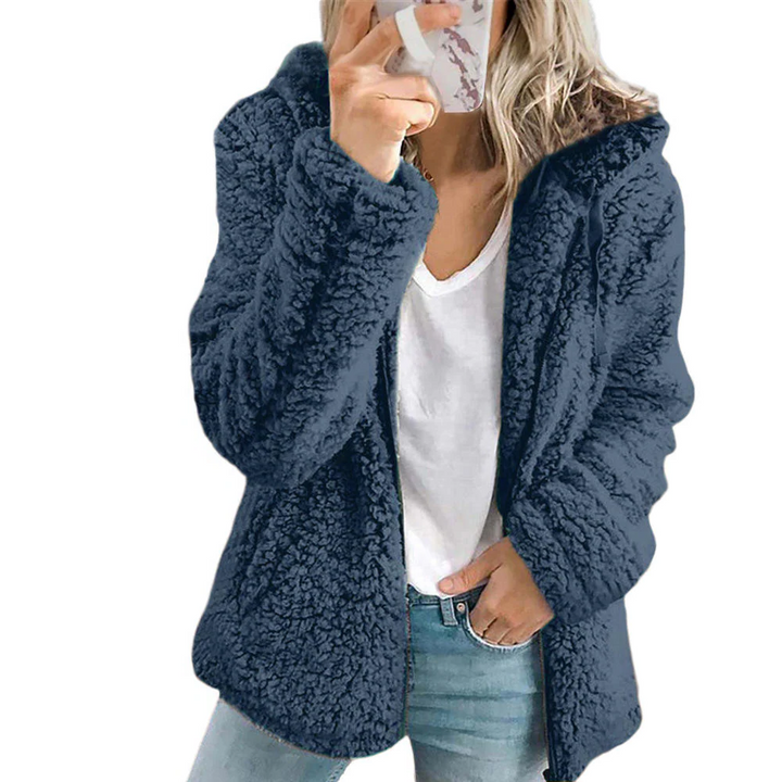 Elegancki Płaszcz Teddy z Futra: Miękki Płaszcz Fleece z Kieszeniami i Zipperem