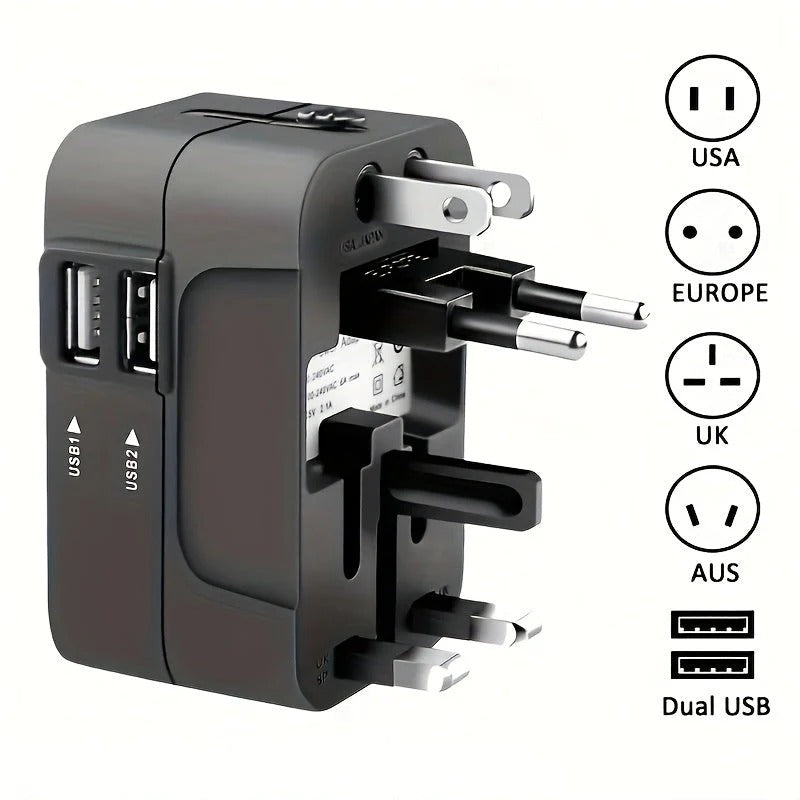 Uniwersalny Adapter Podróżny z Podwójnymi Portami USB