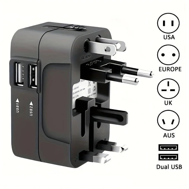 Uniwersalny Adapter Podróżny z Podwójnymi Portami USB