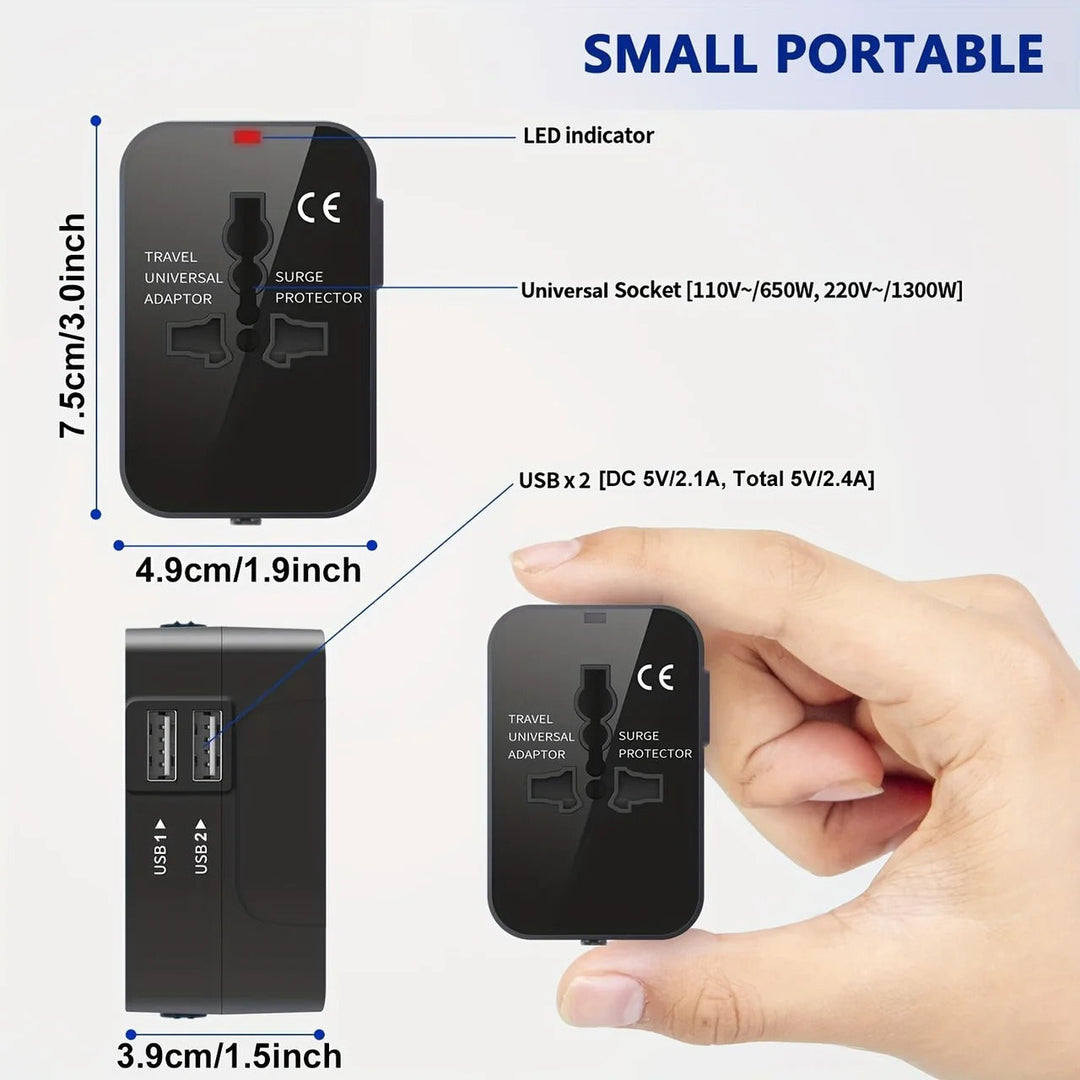 Uniwersalny Adapter Podróżny z Podwójnymi Portami USB