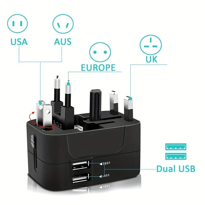 Uniwersalny Adapter Podróżny z Podwójnymi Portami USB