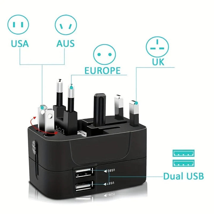 Uniwersalny Adapter Podróżny z Podwójnymi Portami USB