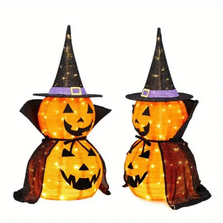 2 szt. 3ft Halloween Składana Oświetlona Dekoracja Dyniowa do Ogrodu na Zewnątrz/Wewnątrz
