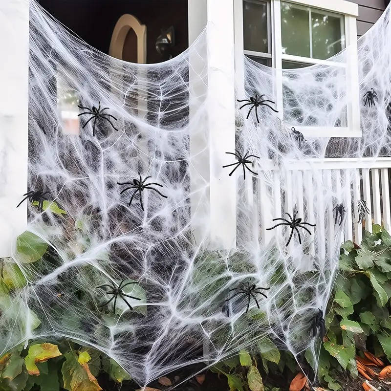 200 stóp kwadratowych dekoracji drzwi Halloween z pajęczynami i sztucznymi pająkami