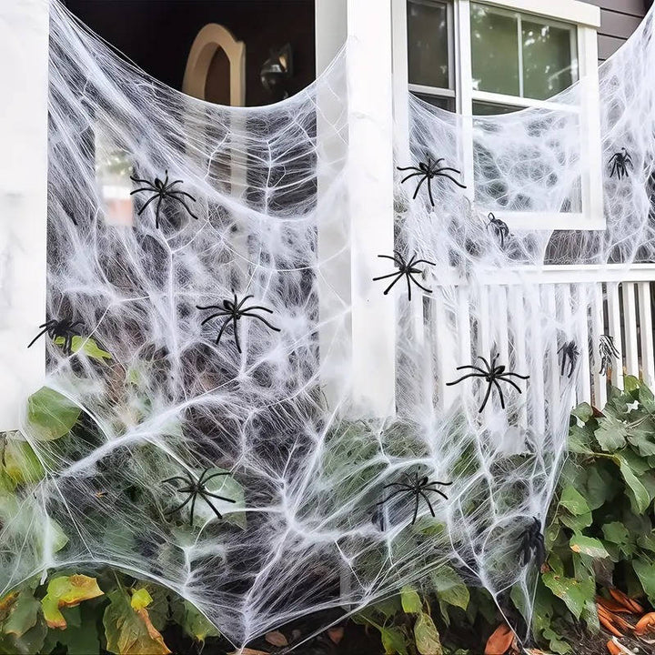 200 stóp kwadratowych dekoracji drzwi Halloween z pajęczynami i sztucznymi pająkami