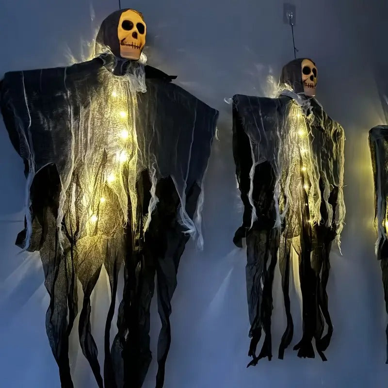Świecące Czaszki Straszne Dekoracje Halloweenowe na Zewnątrz - Zestaw Dwóch