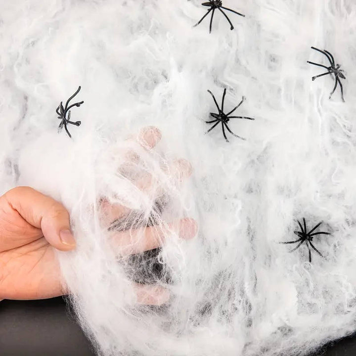 200 stóp kwadratowych dekoracji drzwi Halloween z pajęczynami i sztucznymi pająkami