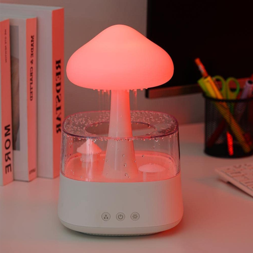 2-w-1 Biurkowa Lampa Nawilżacz Powietrza Chmura Deszczowa Aromaterapia Olejek Eteryczny Zen Dyfuzor &amp; Lampa Grzybowa Nocna Chmura Deszczowa