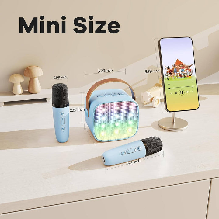 Mini maszyna karaoke z 2 bezprzewodowymi mikrofonami