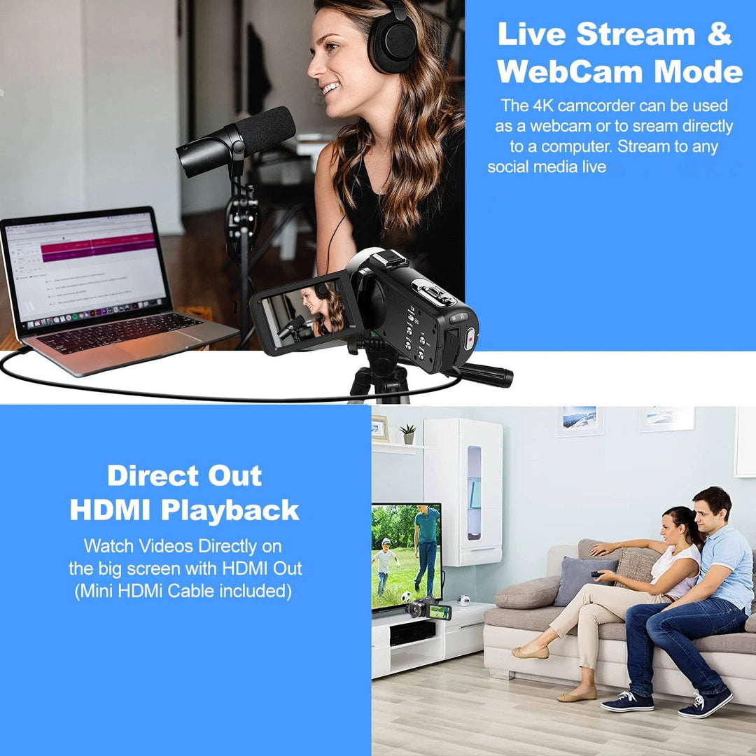 Kamera wideo 4K Camcorder YouTube Vlogging WiFi 48MP