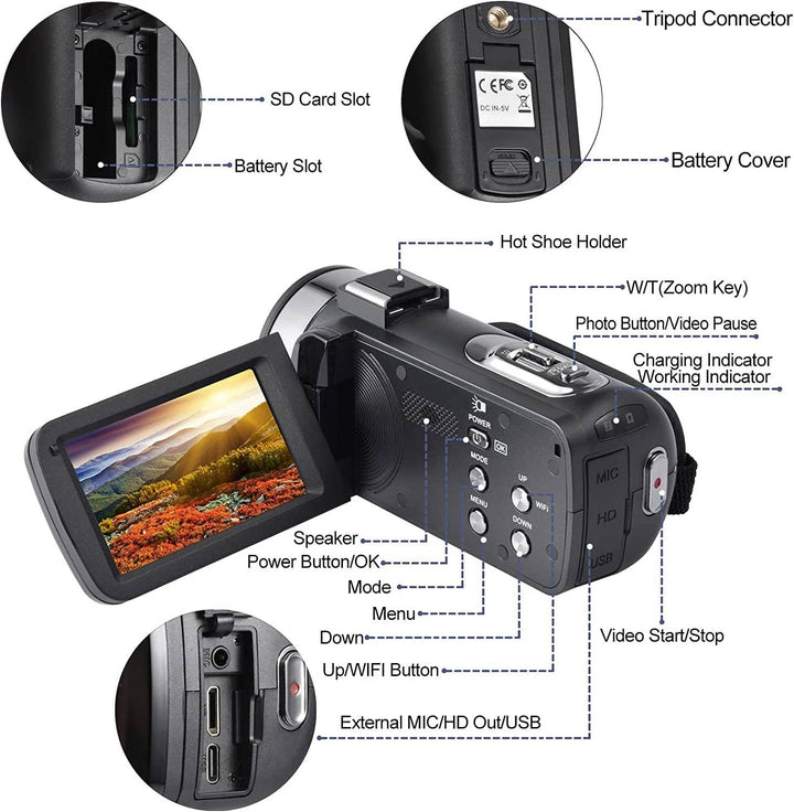 Kamera wideo 4K Camcorder YouTube Vlogging WiFi 48MP