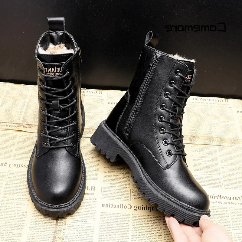 Stylowe i trwałe czarne skórzane zimowe buty