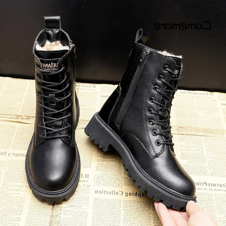 Stylowe i trwałe czarne skórzane zimowe buty