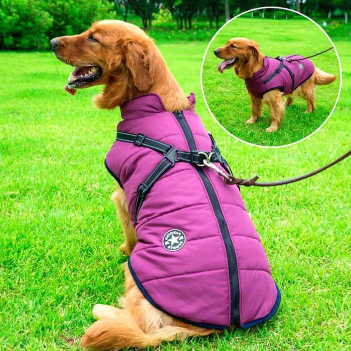 Wodoodporna Zimowa Kurtka dla Psów - Podszewka z Sherpa-Fleece - Wbudowany Szelki