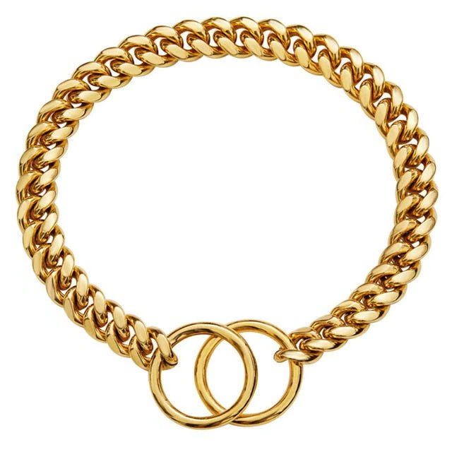 Obroża łańcuchowa dla psa, czarna, złota, ze stali nierdzewnej, wytrzymała