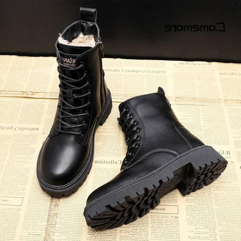 Stylowe i trwałe czarne skórzane zimowe buty