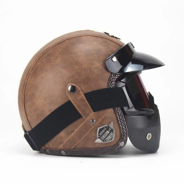 Retro Vintage Kask Motocyklowy Otwarty Z Maseczką