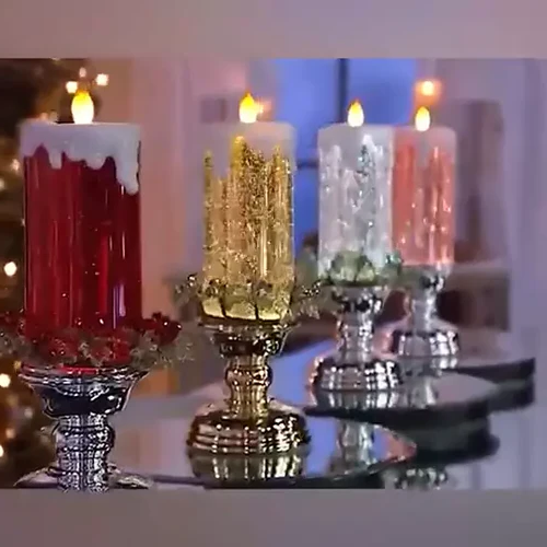 Rechargable LED Świeczki Choinkowe z Brokatem