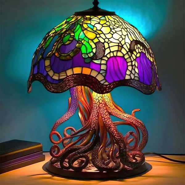 Lampa stołowa z witrażem - seria roślin