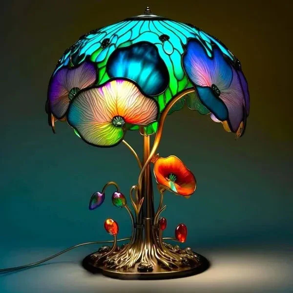 Lampa stołowa z witrażem - seria roślin