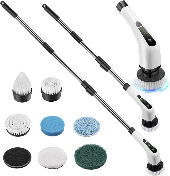 Bezprzewodowa szczotka czyszcząca Electric Spin Power Scrubber z długim uchwytem i 7 końcówkami