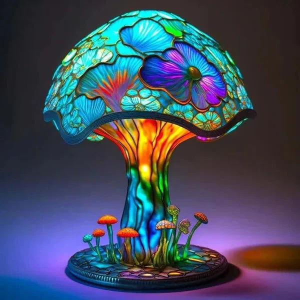 Lampa stołowa z witrażem - seria roślin
