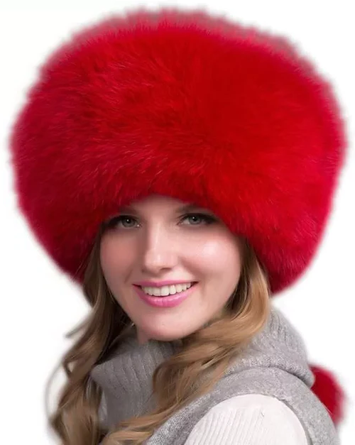 100% Naturalny Kapelusz z Futra Liska dla Kobiet, Gruby Kapelusz na Zimę, Ciepły Kapelusz Mody dla Kobiet z Uszami