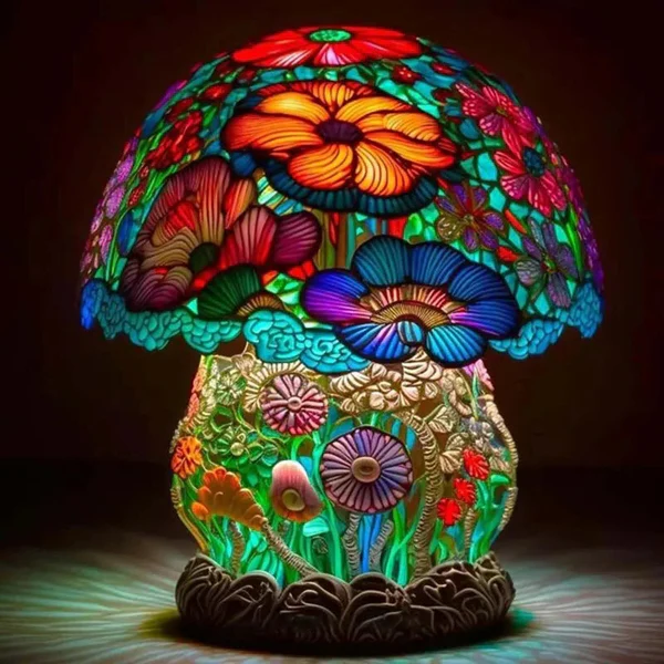 Lampa stołowa z witrażem - seria roślin