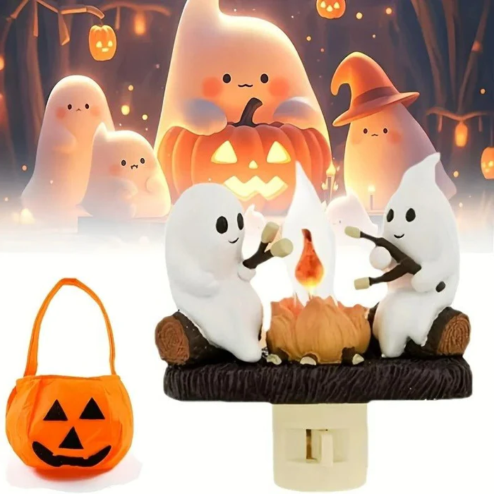 Halloweenowy Duchowy Ognisko Nocna Lampa - Migoczący Płomień Nocna Lampa