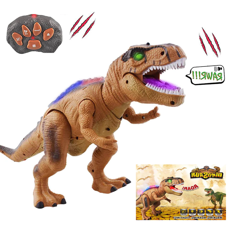 Zdalnie Sterowany Dinozaur T-Rex z Podświetleniem LED, Chodzący i Ryczący Realistyczny Zabawka Dinozaur
