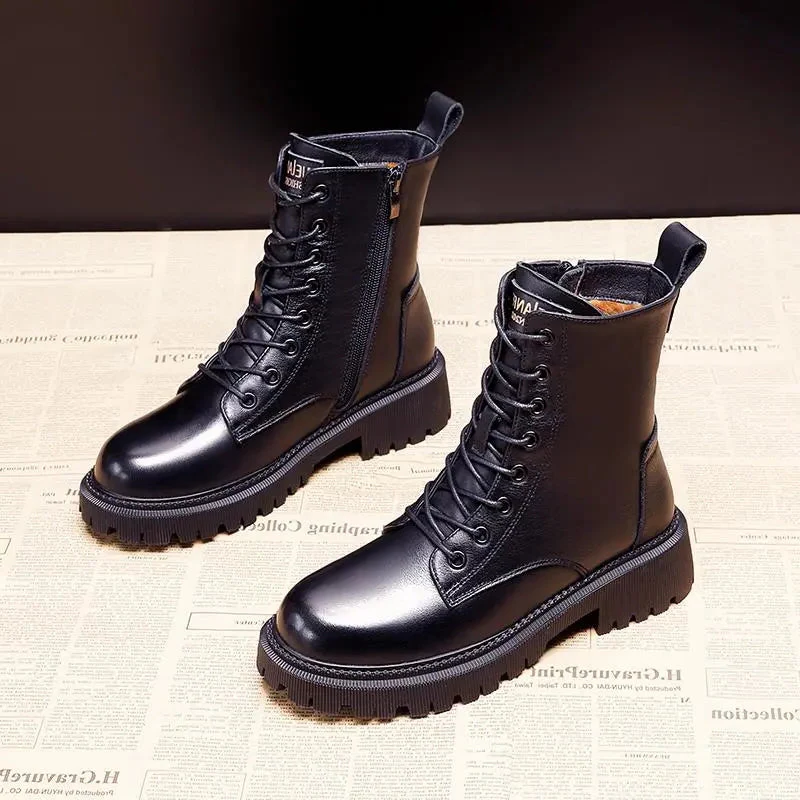 Stylowe i trwałe czarne skórzane zimowe buty