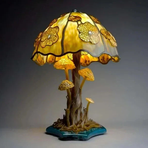 Lampa stołowa z witrażem - seria roślin