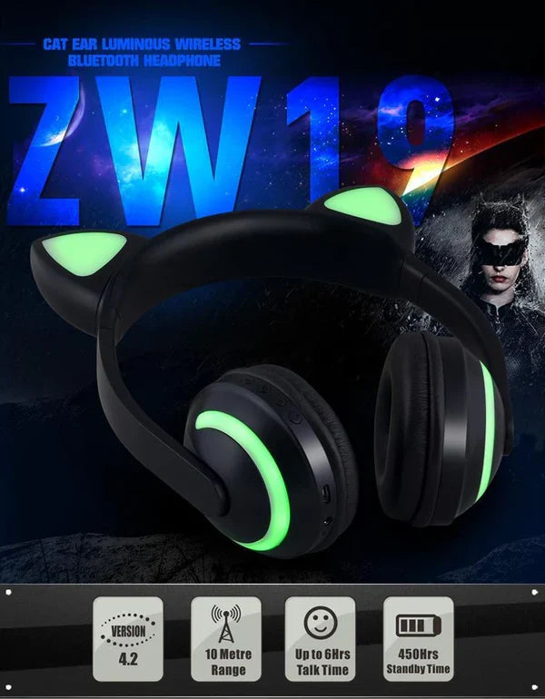 Słuchawki Bluetooth z podświetleniem dla kota