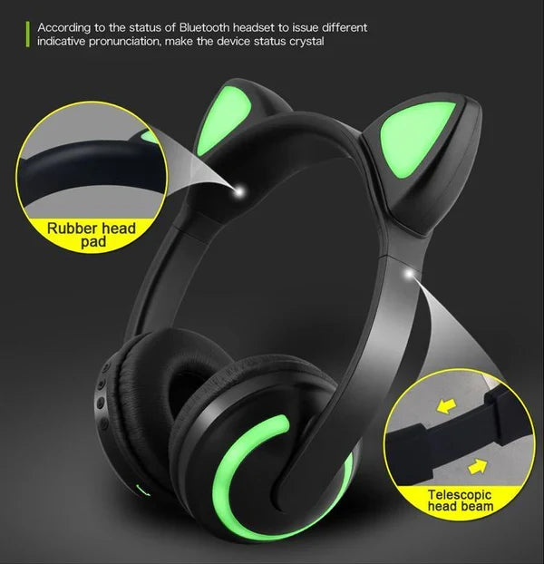 Słuchawki Bluetooth z podświetleniem dla kota