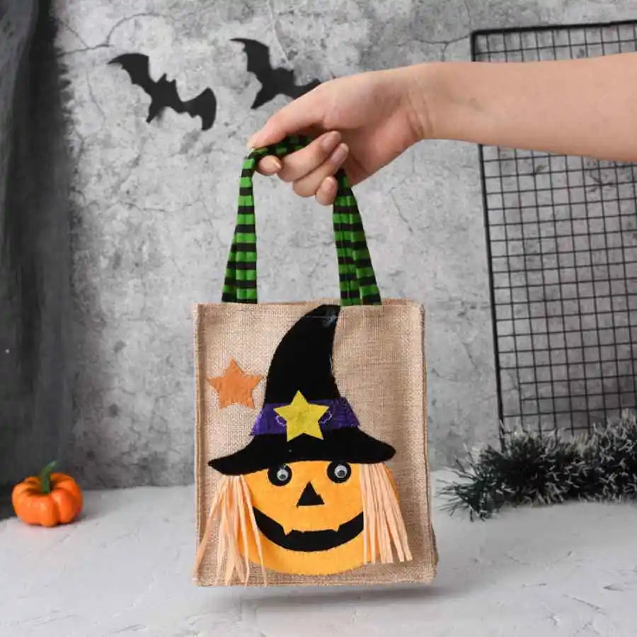 Torba na Halloween z wzorem kota dyni, czarownicy i czaszki