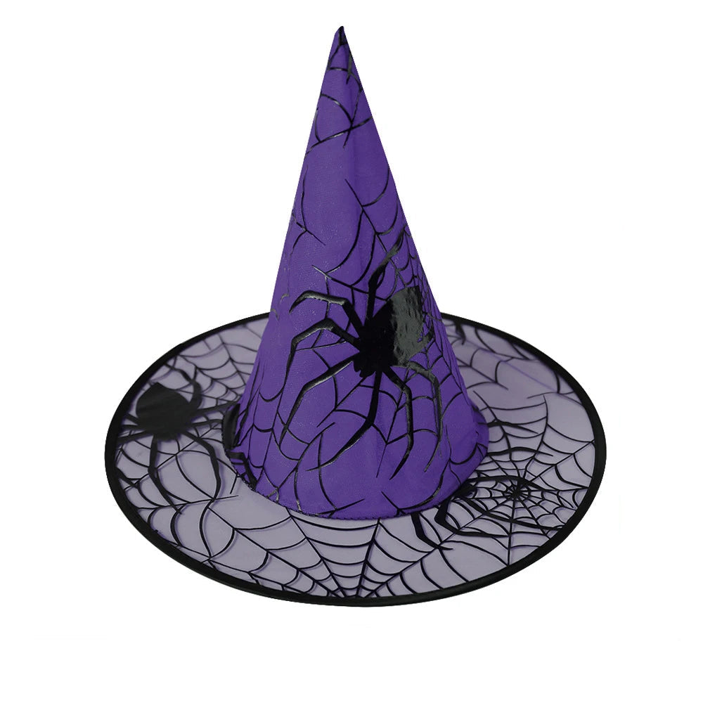 Kolorowy Kapelusz Czarownicy z Pajęczyną Kostium Halloween