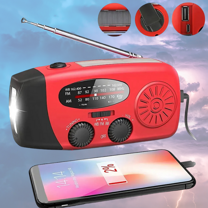 Multifunkcyjny Radio Alarmowe z Korbką, Power Bankiem i Latarką