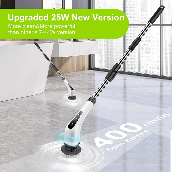 Bezprzewodowa szczotka czyszcząca Electric Spin Power Scrubber z długim uchwytem i 7 końcówkami