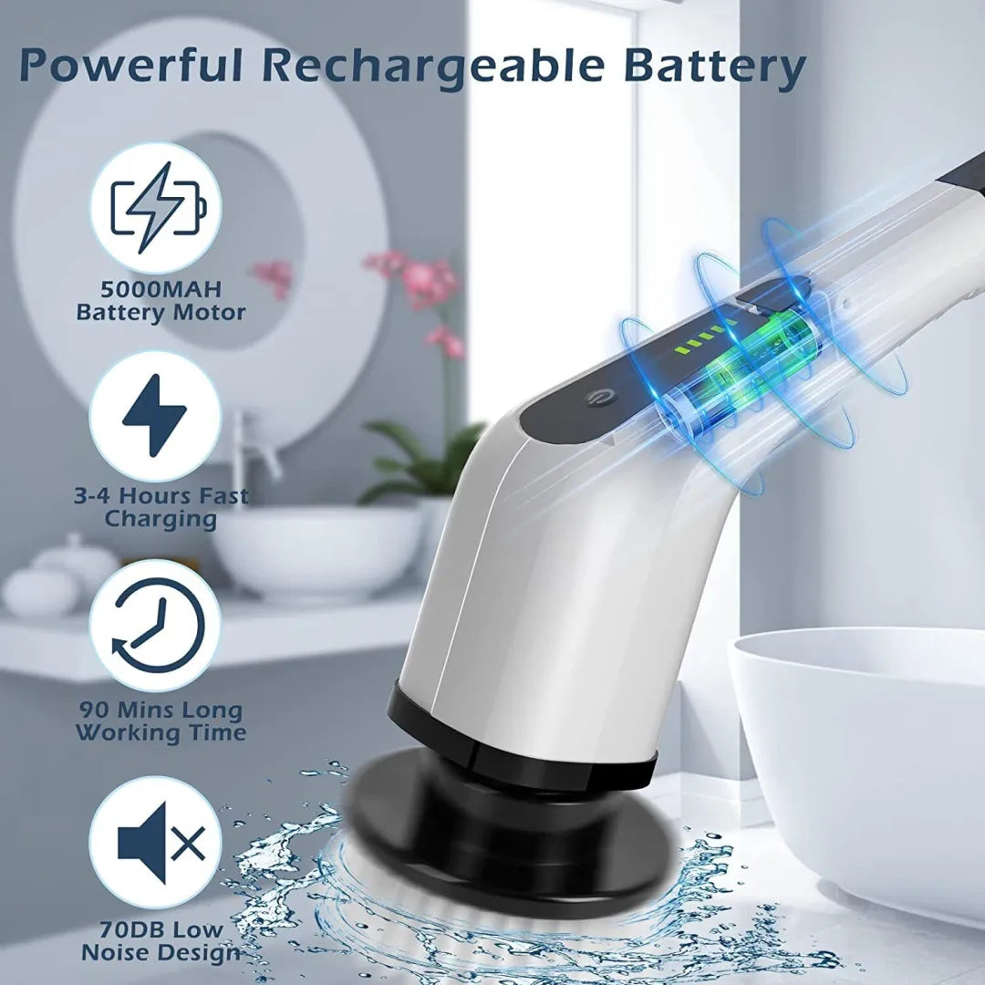 Bezprzewodowa szczotka czyszcząca Electric Spin Power Scrubber z długim uchwytem i 7 końcówkami