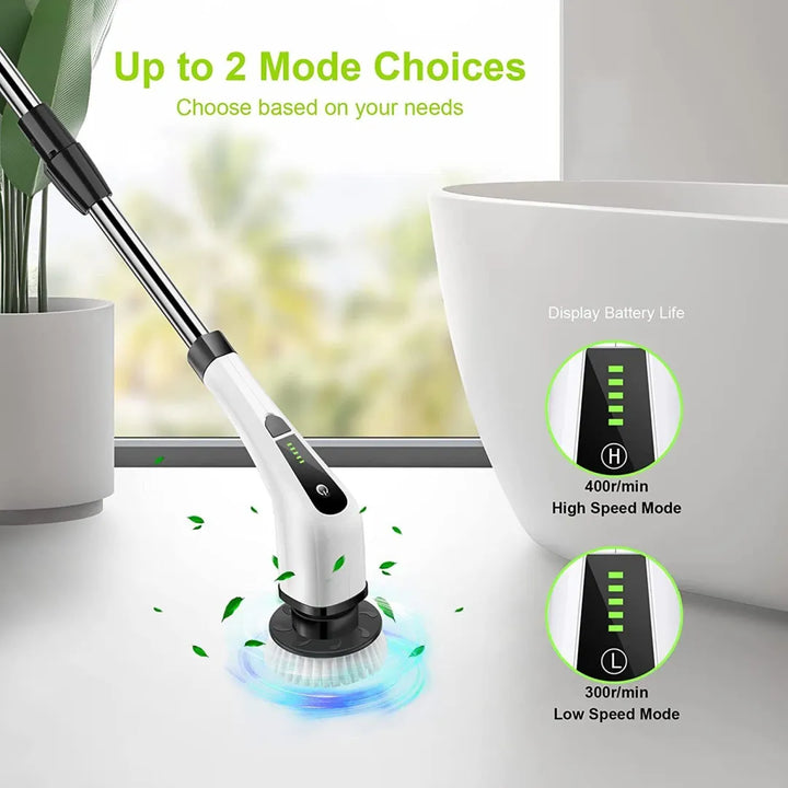 Bezprzewodowa szczotka czyszcząca Electric Spin Power Scrubber z długim uchwytem i 7 końcówkami