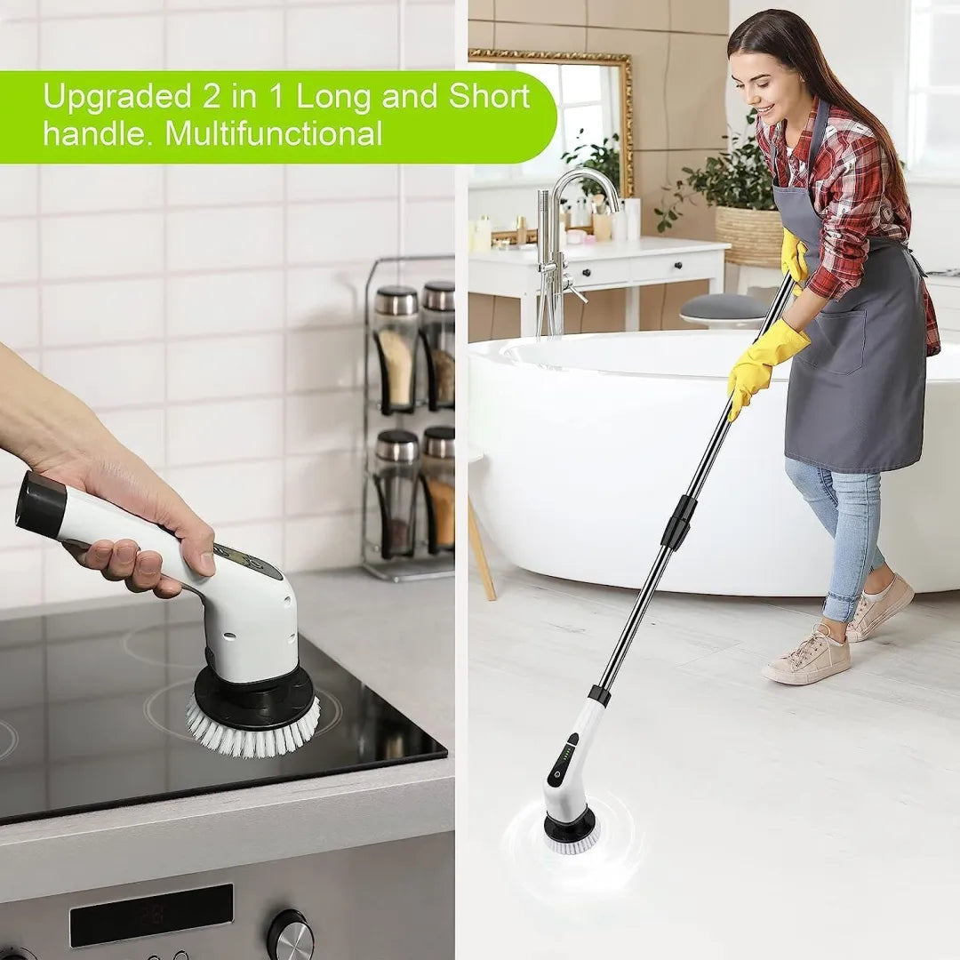 Bezprzewodowa szczotka czyszcząca Electric Spin Power Scrubber z długim uchwytem i 7 końcówkami