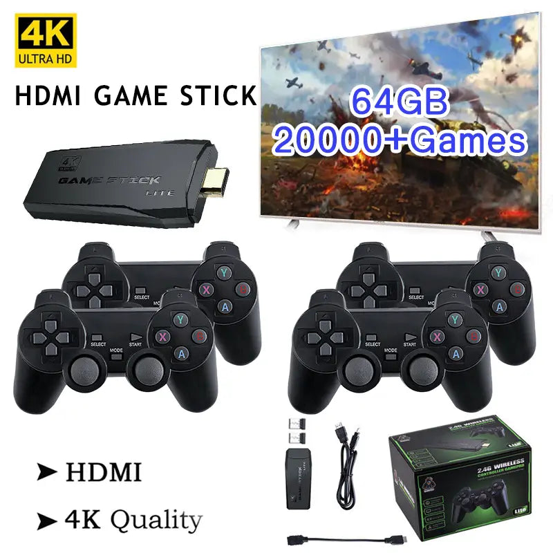 Konsola do gier HDMI 4K TV | 64GB z ponad 20,000 retro gier i 2 bezprzewodowymi kontrolerami