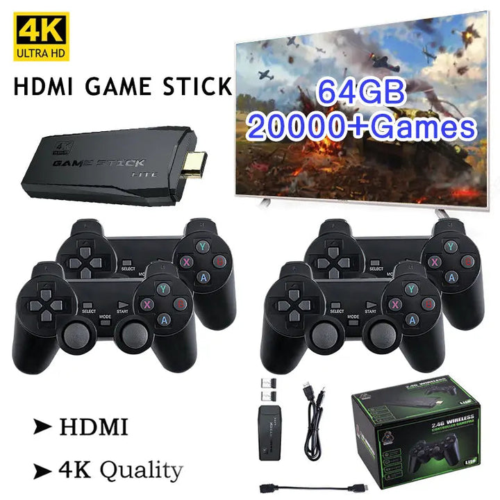 Konsola do gier HDMI 4K TV | 64GB z ponad 20,000 retro gier i 2 bezprzewodowymi kontrolerami