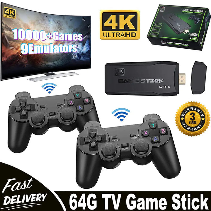 Konsola do gier HDMI 4K TV | 64GB z ponad 20,000 retro gier i 2 bezprzewodowymi kontrolerami